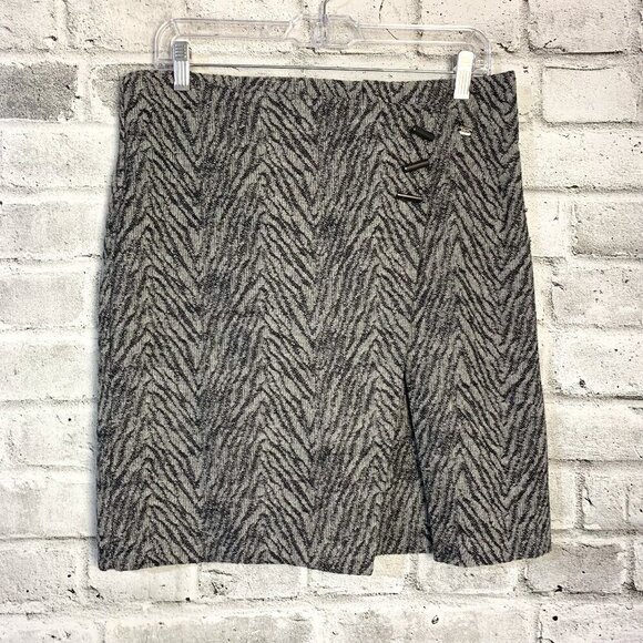 Vintage Y2K Zebra Animal Print Wool Blend Faux Wrap A-Line Skirt - Picture 1 of 13